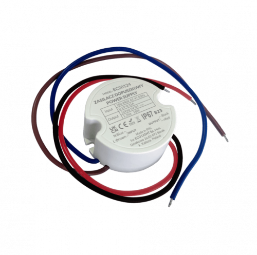 Zasilacz do puszk fi60 1,67A 20W 12V IP67 50x50x22