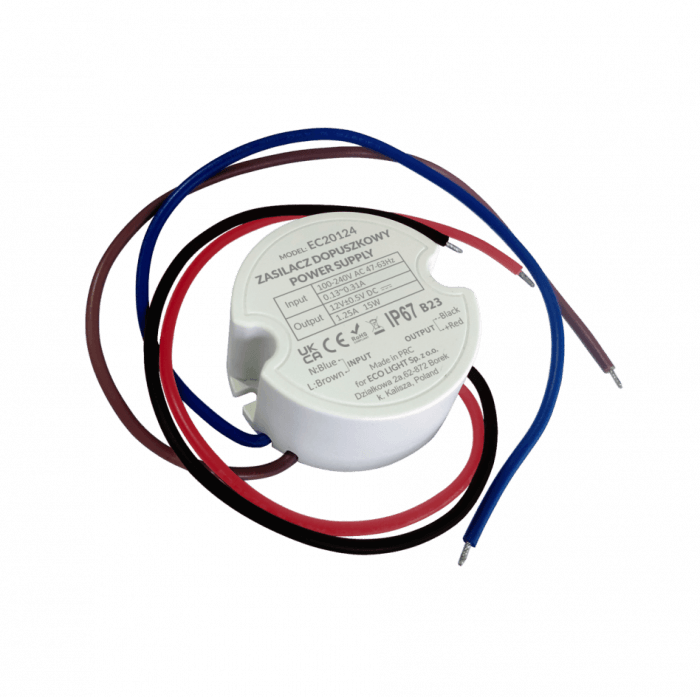 Zasilacz do puszk fi60 2,08A 25W 12V IP67 50x50x22