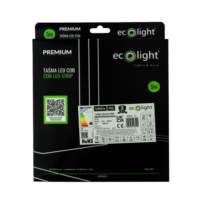 Taśma LED COB 320 7W/m 4000K 630lm/m 12V IP20