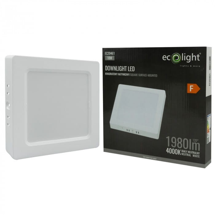 Downlight natynkowy kwadrat 18W 4000K biały