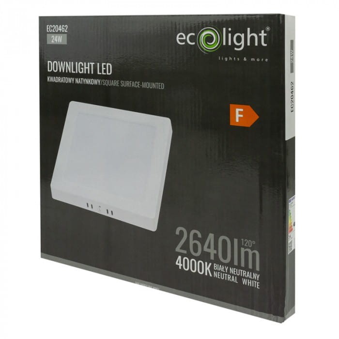 Downlight natynkowy kwadrat 24W 4000K biały