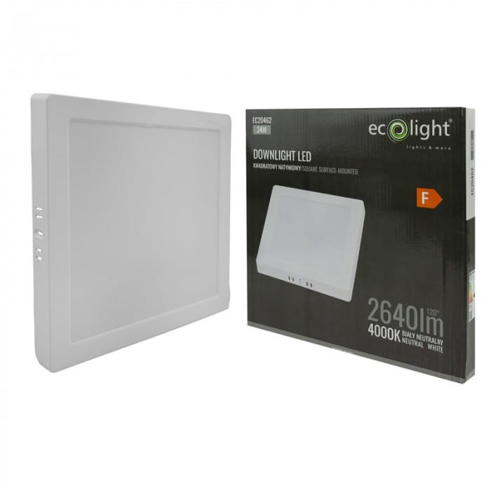 Downlight natynkowy kwadrat 24W 4000K biały