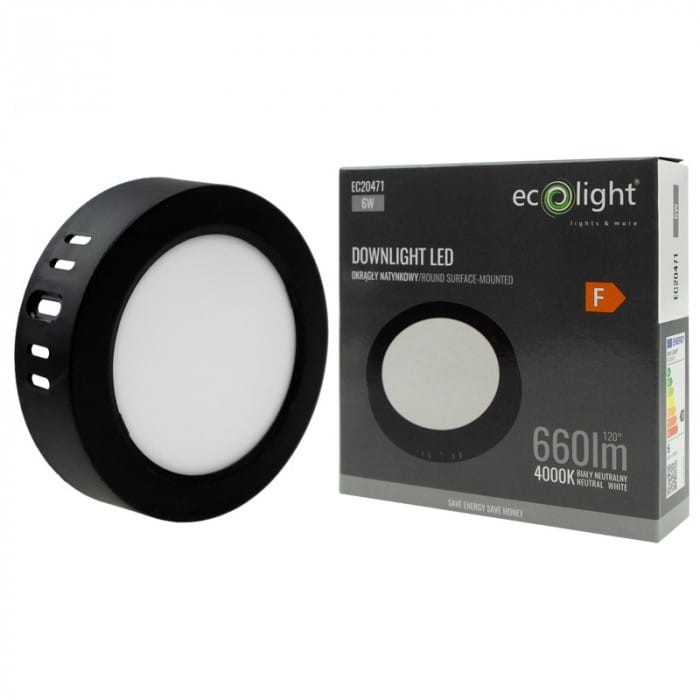 Downlight natynkowy okrąg 6W 4000K czarny