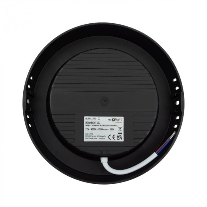 Downlight natynkowy okrąg 12W 4000K czarny