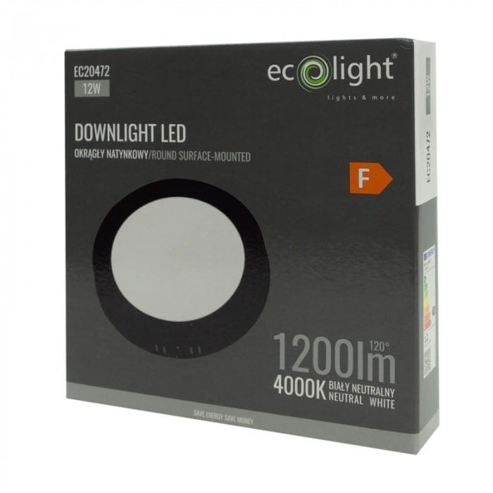 Downlight natynkowy okrąg 12W 4000K czarny