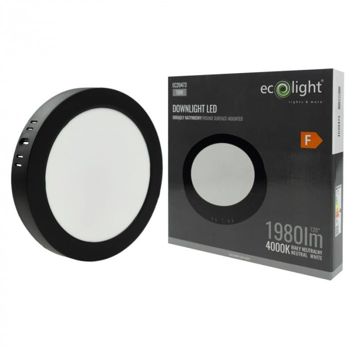 Downlight natynkowy okrąg 18W 4000K czarny