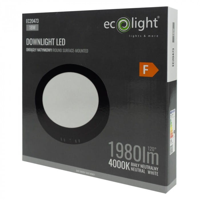 Downlight natynkowy okrąg 18W 4000K czarny