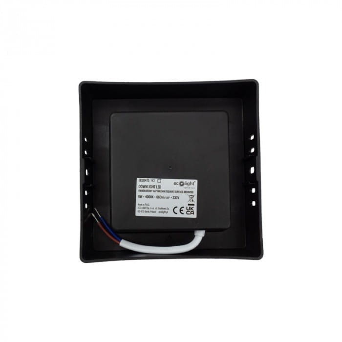 Downlight natynkowy kwadrat 6W 4000K czarny
