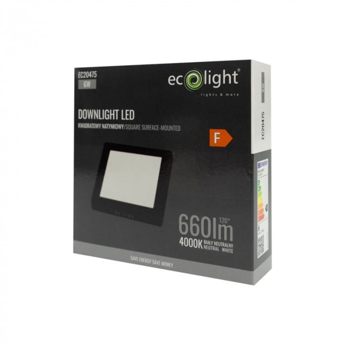 Downlight natynkowy kwadrat 6W 4000K czarny