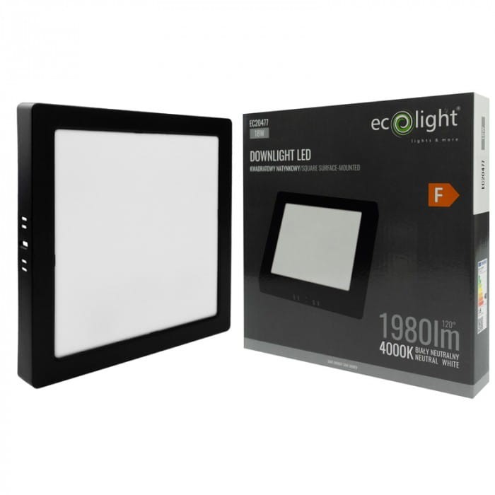 Downlight natynkowy kwadrat 18W 4000K czarny