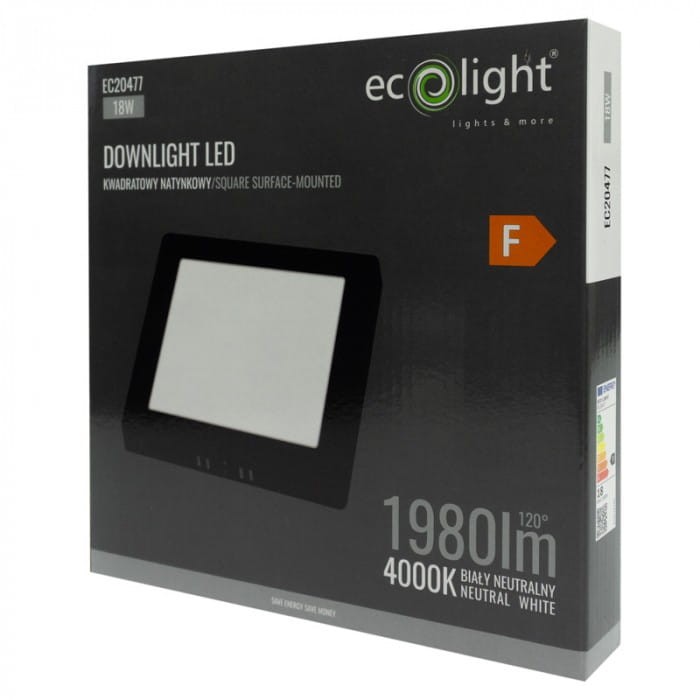 Downlight natynkowy kwadrat 18W 4000K czarny
