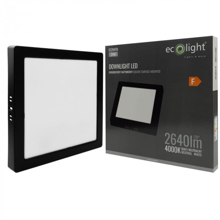 Downlight natynkowy kwadrat 24W 4000K czarny
