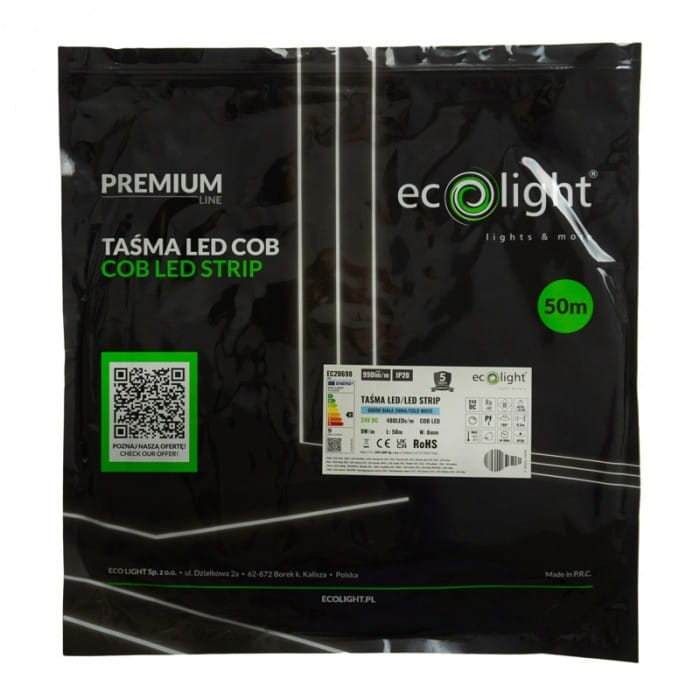 Taśma LED COB 480 9W/m 6000K 990lm/m 24V IP20 50m