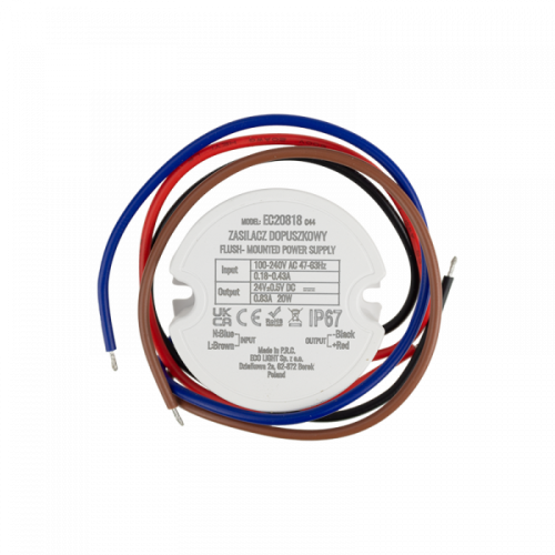 Zasilacz do puszki fi60 0,8A 20W 24V IP67 50x22
