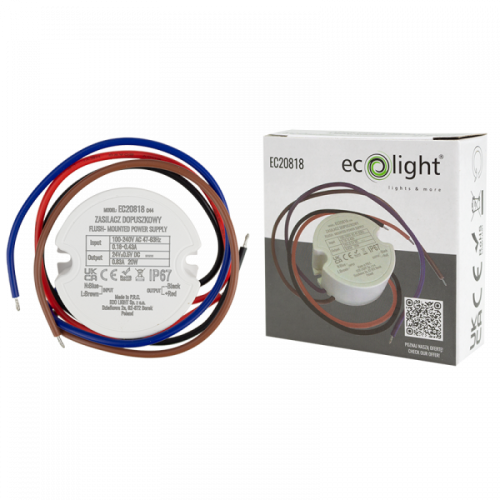 Zasilacz do puszki fi60 0,8A 20W 24V IP67 50x22