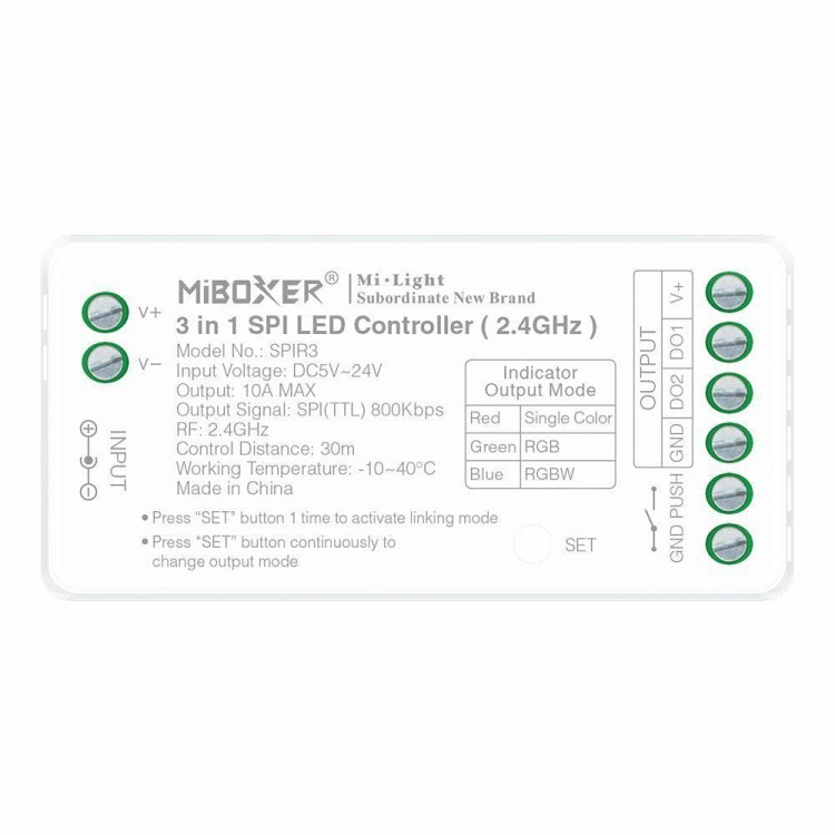 Kontroler Sterownik MiBoxer SPIR3 5-24V 10A do Taśm Pixel Cyfrowych Magic WS2811 WS2812 WS2814 Mono RGB RGBW