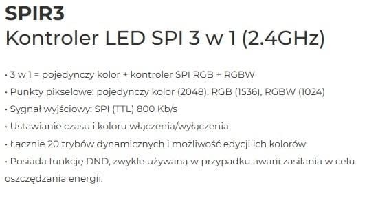 Kontroler Sterownik MiBoxer SPIR3 5-24V 10A do Taśm Pixel Cyfrowych Magic WS2811 WS2812 WS2814 Mono RGB RGBW