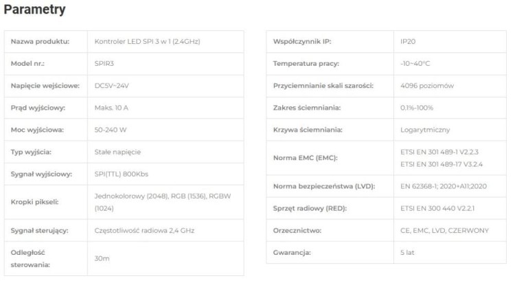 Kontroler Sterownik MiBoxer SPIR3 5-24V 10A do Taśm Pixel Cyfrowych Magic WS2811 WS2812 WS2814 Mono RGB RGBW