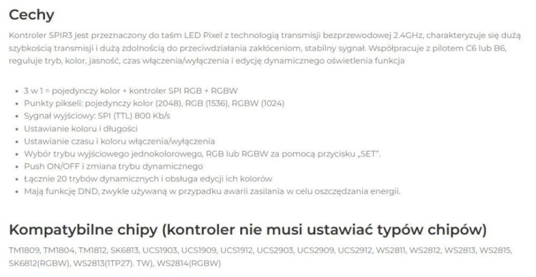 Kontroler Sterownik MiBoxer SPIR3 5-24V 10A do Taśm Pixel Cyfrowych Magic WS2811 WS2812 WS2814 Mono RGB RGBW