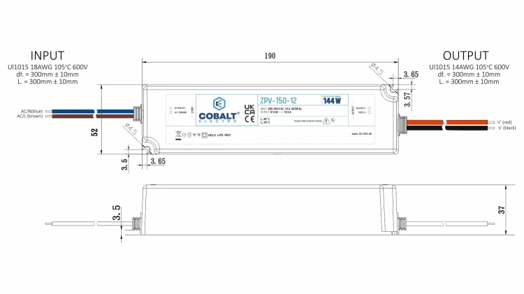 Zasilacz impulsowy CobaltElectro ZPV 12V 144W IP67  23-1133-39